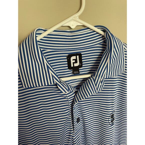 FootJoy FJ Golf Polo Shirt Blue White Stripe Stretch The Plantation Men's Size L - Picture 2 of 10